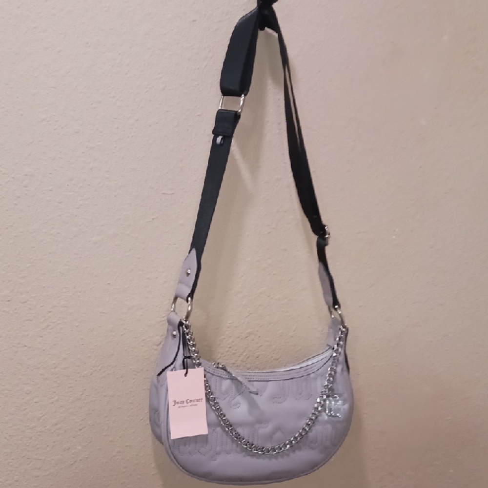 Juicy Couture Grey Embossed Adjustable Shoulder/ Crossbody Bag with Chain Accent